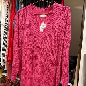 Altar'd State Vibrant Pink V-Neck Sweater